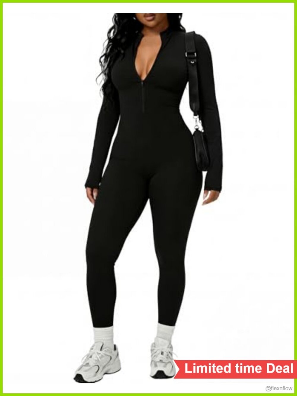 Women Long Sleeve Workout Jumpsuit Zip Up Front Bodysuit Stretch Gym Yoga